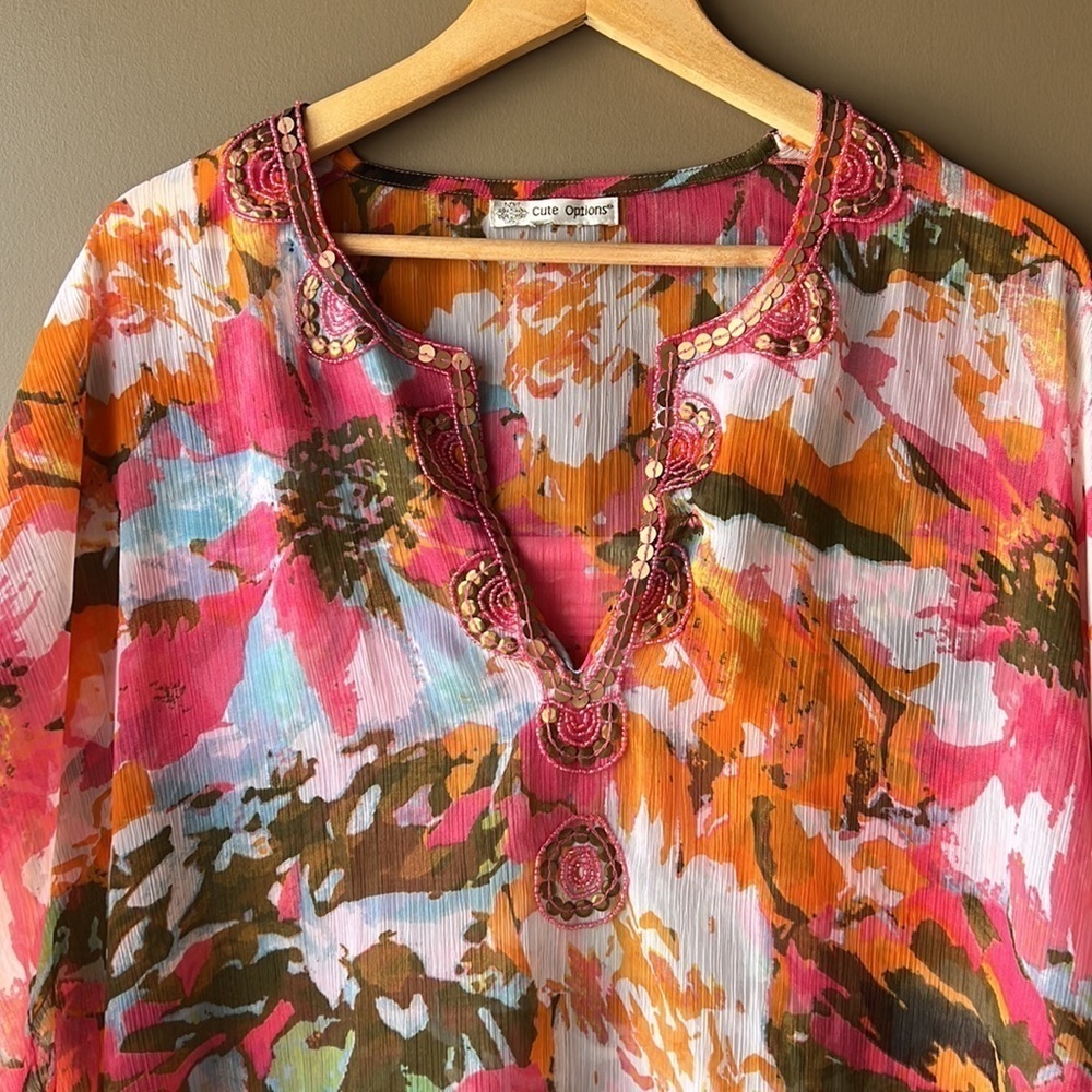 CUTE OPTIONS Pink & Orange Sequined Swim Cover One Size